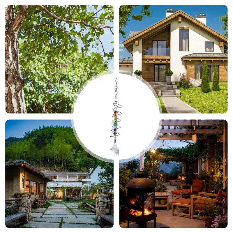 Rotating Crystal Gazing Spiral Tail Ball Pendant Wind Spinner Tails Hanging Decorative for Spinners Chime Outdoor Garden & Yard 4