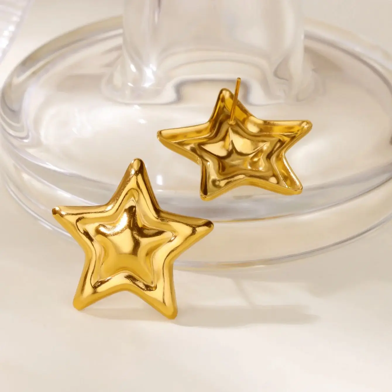 Stainless Steel Geometric Star Earrings For Women Gold Color