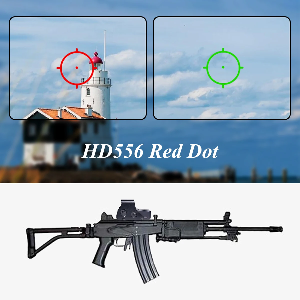 HD556/557 Reflex Green Red Dot Collimator Sight  Adjustable Compact Rifle Scope Accessory Fit Hunting 20mm Mount Airsoft Gun 5