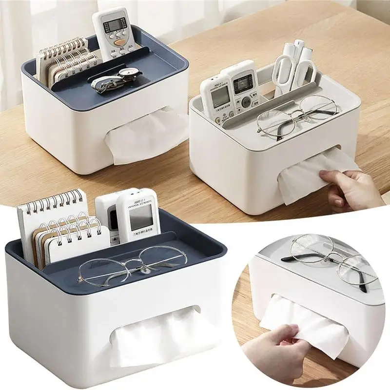 

Desk Tissue Box Holder Multifunctional Napkin Holder Handkerchief Case Wipes Dispenser With Cellphone Box Toilet Paper Organizer