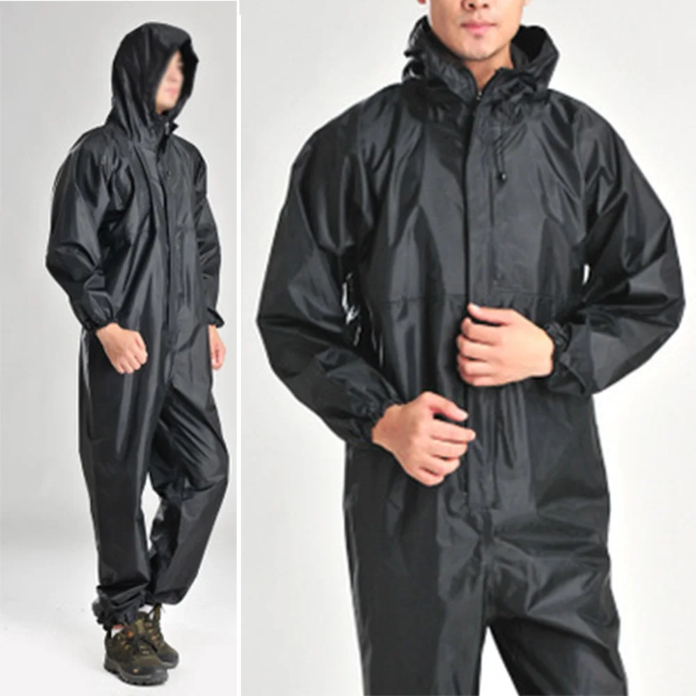 Men's Outdoor Hooded Rain Coat Jumpsuit Zip Up Work Coats Waterproof Raincoats Overalls Rain Suit Jackets Clothing For Man