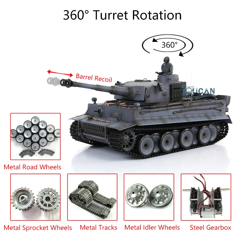 1/16 Heng Long TK7.0 Tiger I RC Tank Model 3818 RTR Barrel Recoil Metal Tracks Wheels TH19109 5