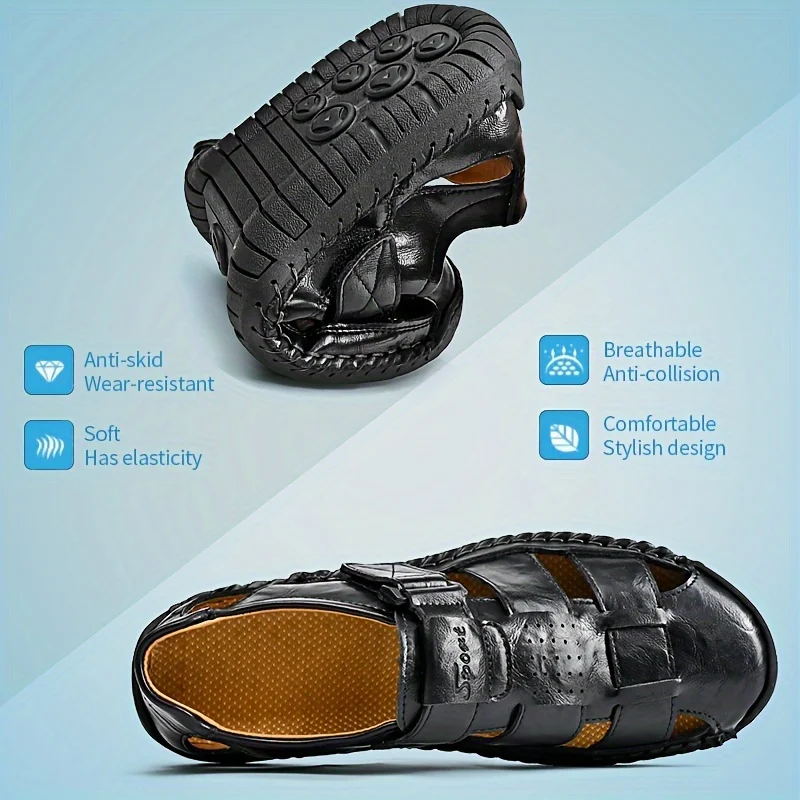 Men's Sport Sandals-Closed Toe Outdoor Fisherman Shoes, Breathable Summer Beach Loafers, Anti-Slip