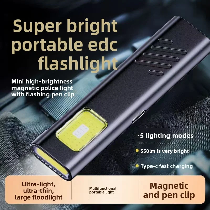 Compact Rechargeable LED Keychain Flashlight - 800 Lumens, Magnetic Pocket Torch