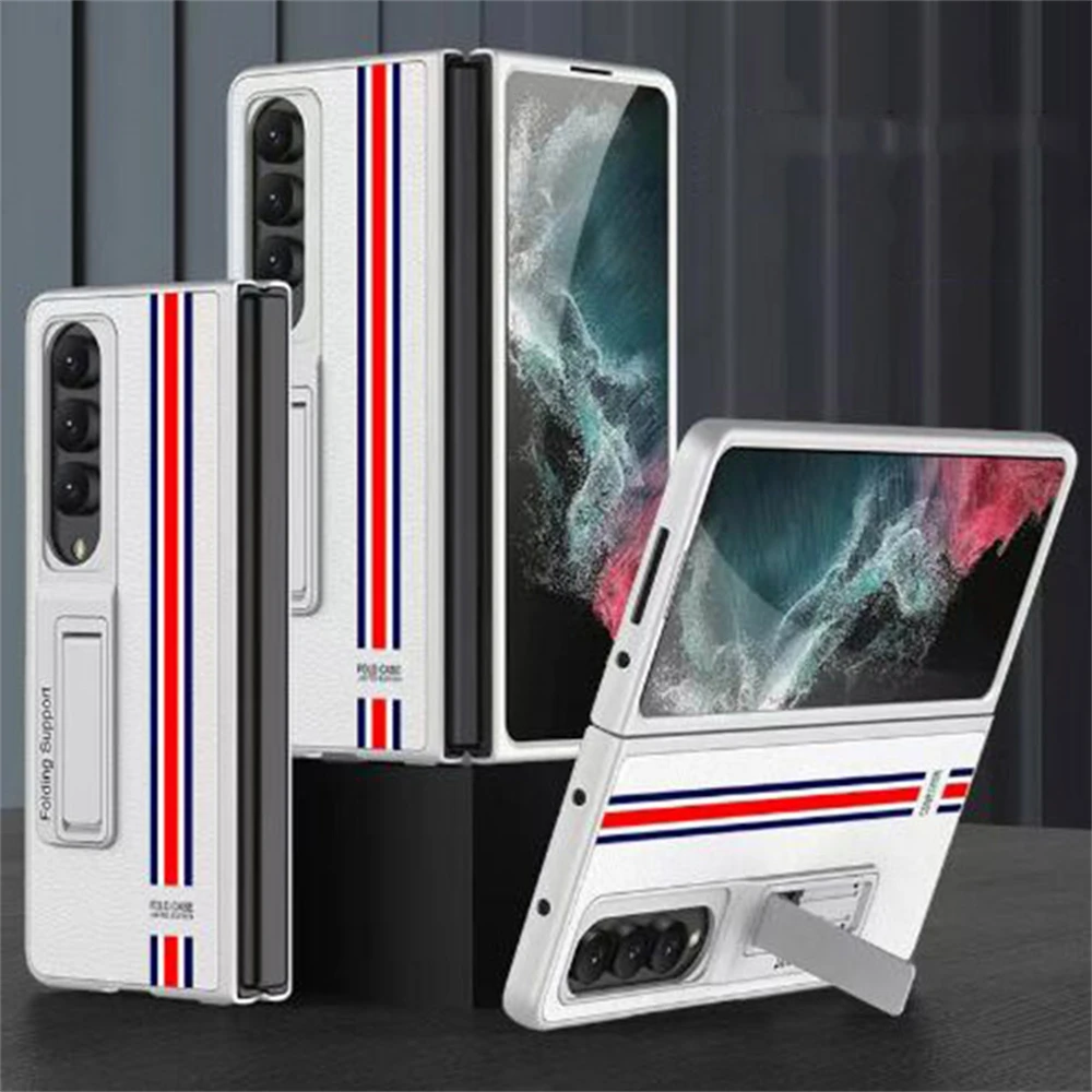 

Z Fold 4 Phone Case w/ Bracket, Protective Case Ultra-thin Limited Edition Leather Case for Samsung Z Fold 4