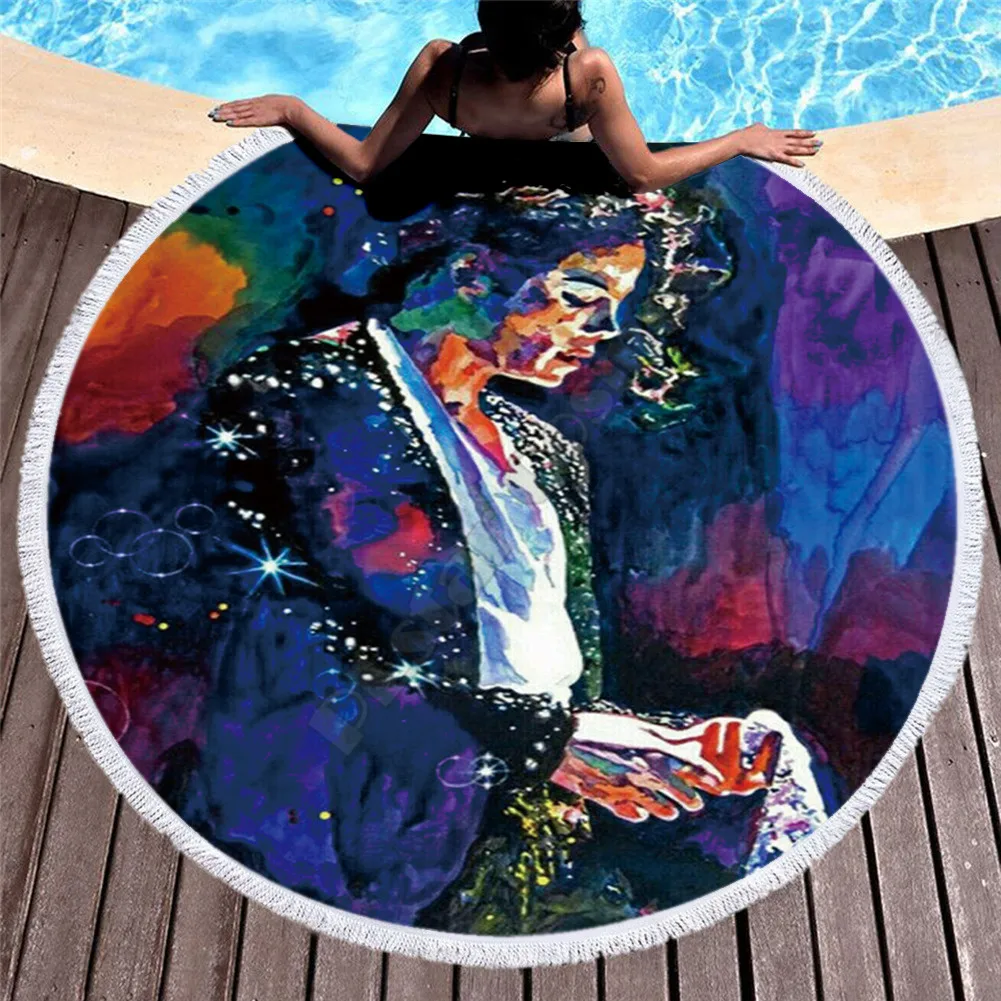 

Пляжное полотенце, шаль, быстросохнущее большое круглое пляжное полотенце с 3D принтом Майкла Джексона для плавания, тренажерного зала, кемпинга, 03