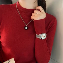 AOSSVIAO Women's Fashion Turtleneck Sweater - Stylish Stretch Knit Pullover with Long Sleeves - One Size (Red)