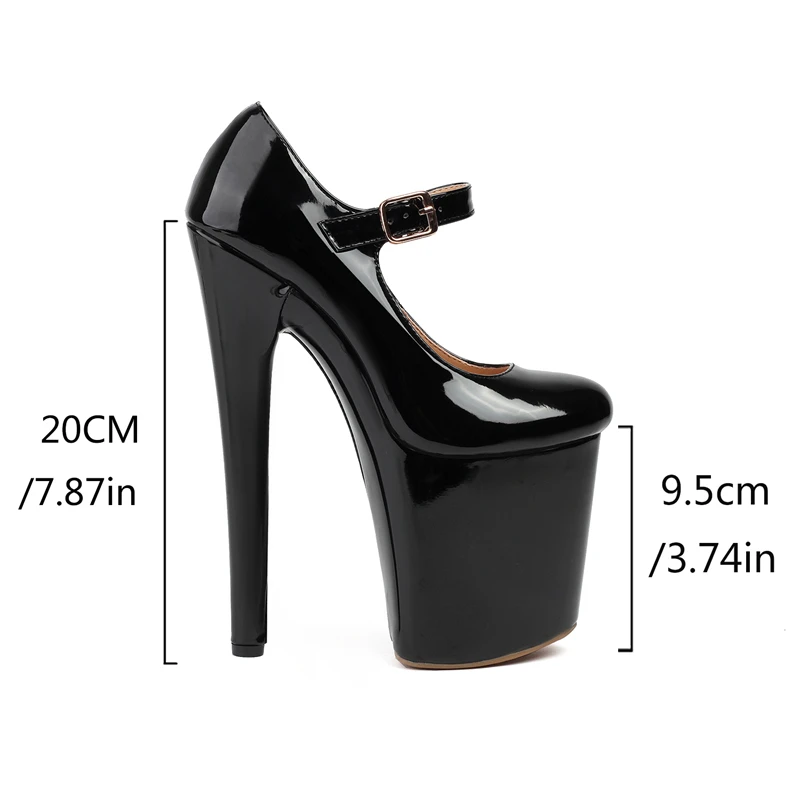 20CM Extreme Super High Heeled Nightclub Thin Heels Women's Thick Platform Pumps Buckle Strap Sexy Pole Dancing Shoes Plus Size