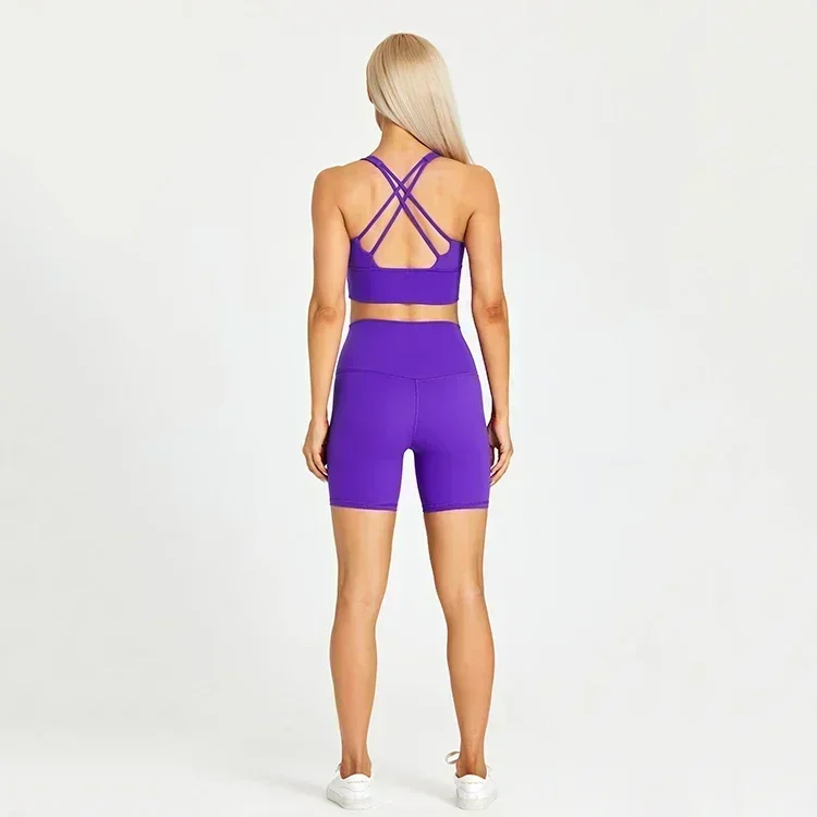 Women Pockets Yoga Shorts Set Women Fitness Suit 2 Piece Sports Gym Wear Workout Clothes Running Sportswear Sport Outfit