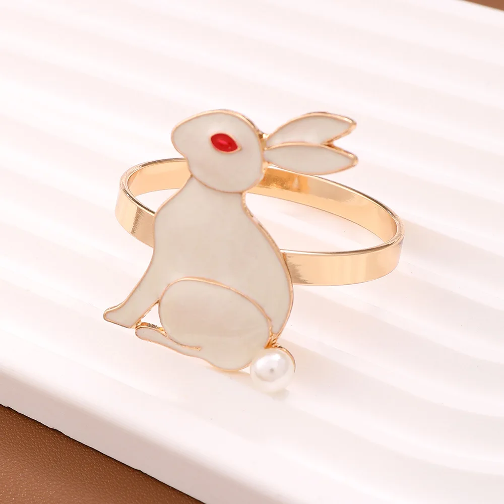 

10/PCS new Drip oil Easter White Rabbit napkin ring alloy napkin buckle Hotel table napkin ring