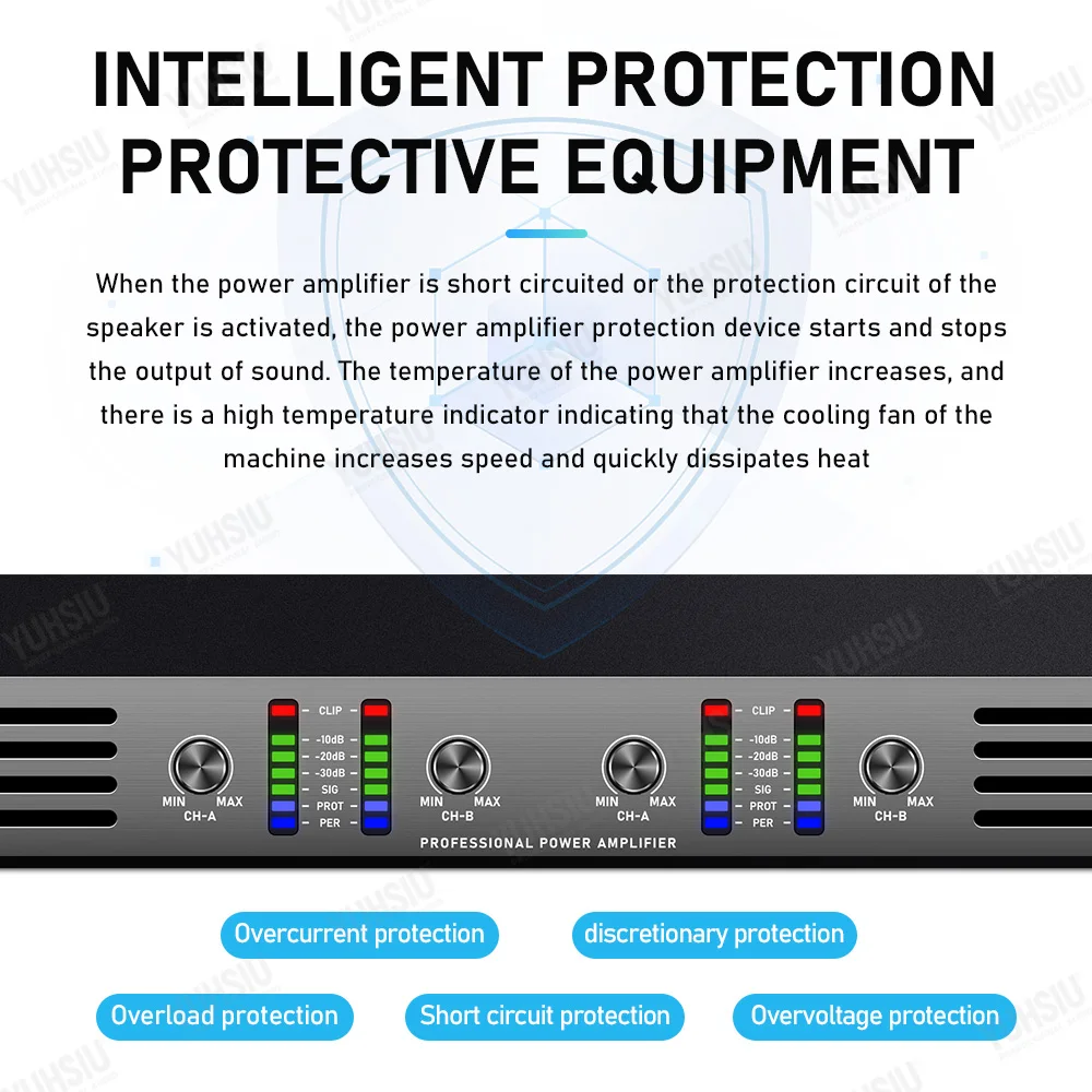 YUHSIU Professional Digital 1U Class D Hifi High Power Amplifier 650W 2/4 Channels for KTV Disco Stage Karaoke Audio Speaker AMP