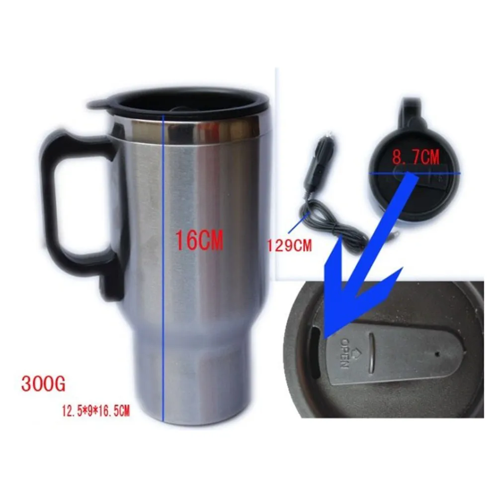 450Ml 스테인레스 스틸 전기 가열 진공 컵 안전한 휴대용 경량 디자인 사업가 드라이버를위한 대용량 자동차 컵