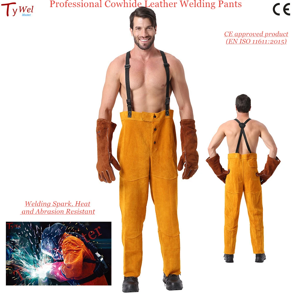 Cowhide Leather Welding Pants Flame Heat Spark Abrasion Resistant