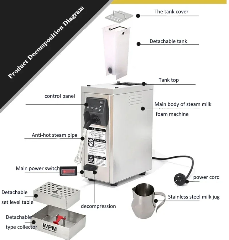 220V 130T Milk Frother Tea Shop Commercial Automatic Steam Engine Coffee Frothing Machine Intelligent Full  Setting Temperature 3