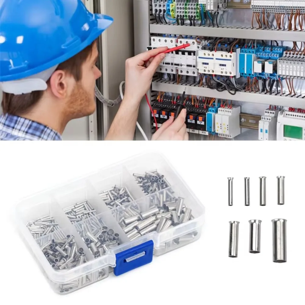 Bare Terminal Tubular Wire End Ferrules 600/700pcs Mix Size Uninsulated Cable Sleeves Simple for Wire Connection Pin Crimp