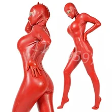  Sexy Female Latex Bodysuits Latex Full cover latex catsuit with socks and gloves attached hood back crotch zipper 