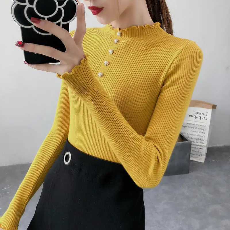 Fashion Turtleneck Spliced Button Ruffles Blouse Women's Clothing 2022 Autumn New Loose Casual Pullovers All-match Korean Shirt
