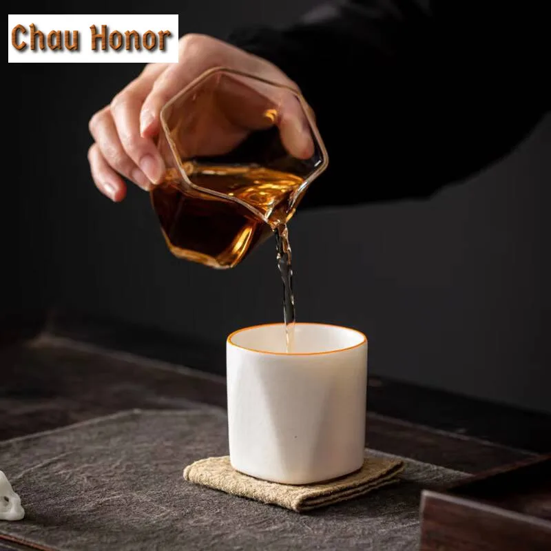 160ml Boutique Jade Grease Ru Porcelain Prism Cup Ru Kiln Master Cup Handmade Ceramic Household Kung Fu Teaset Tea Ceremony Gift