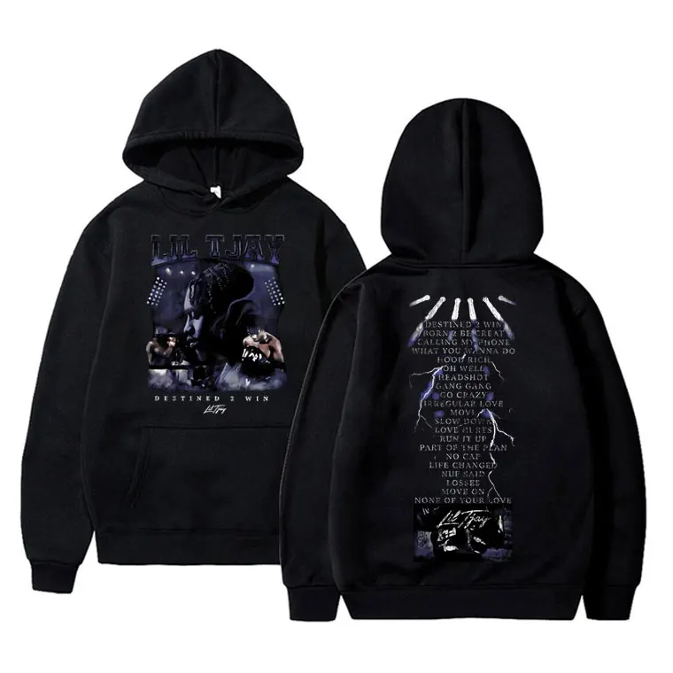 

Rapper Lil Tjay Destined 2 Win Double Sided Print Hoodie Men Women Hip Hop Vintage Sweatshirt Streetwear Men's Oversized Hoodies