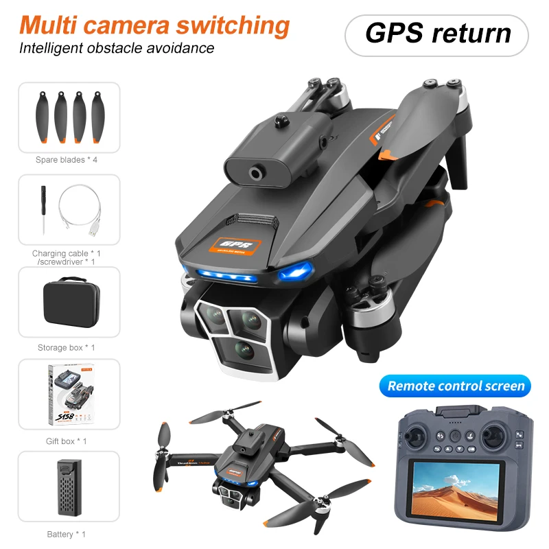 S158 professional drone 10km GPS low battery out control one click return dual camera optical flow four sided obstacle avoidance