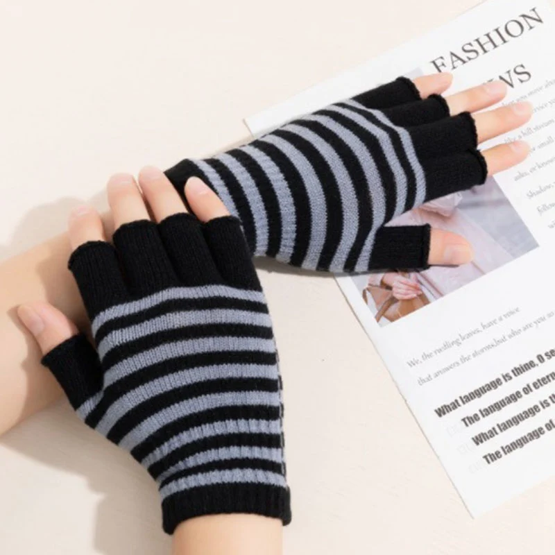Half Finger Gloves Fingerless Gloves Fingerless Gym Gloves Fingerless Compression Gloves Cotton Gloves Warm Gloves Sports Gloves Gym Gloves 1Pair Unisex Black Stripes Half Finger Wool Knit Wrist Gloves Winter Warm Men Workout