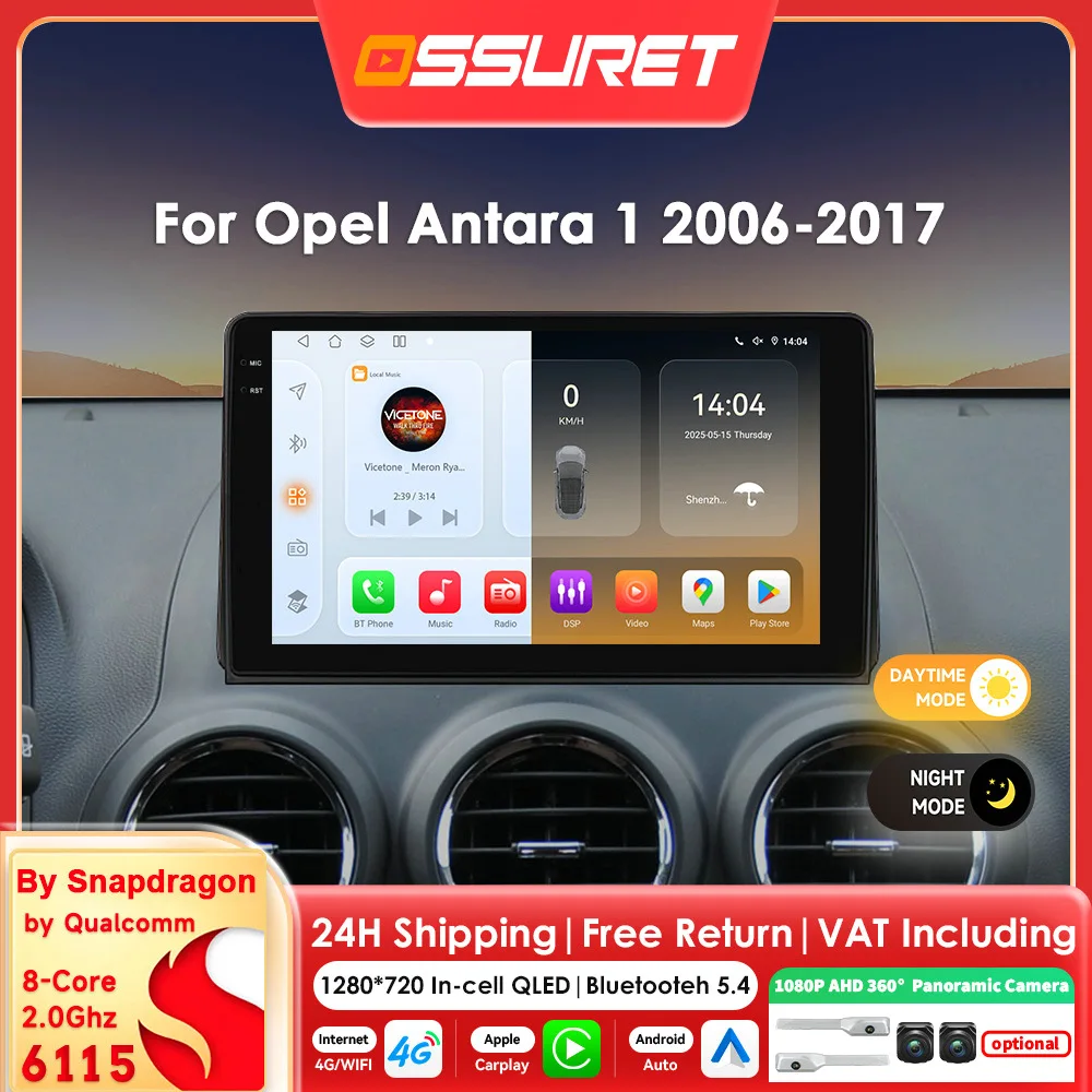 Radio de coche inalámbrico 9"2DIN con Carplay y Android Auto para Opel Antara A 2006 - 2017, reproductor multimedia de vídeo, navegación GPS, estéreo, RDS, DSP, 4G, Wifi, BT, 6115, pantalla de unidad principal Octa Core 1