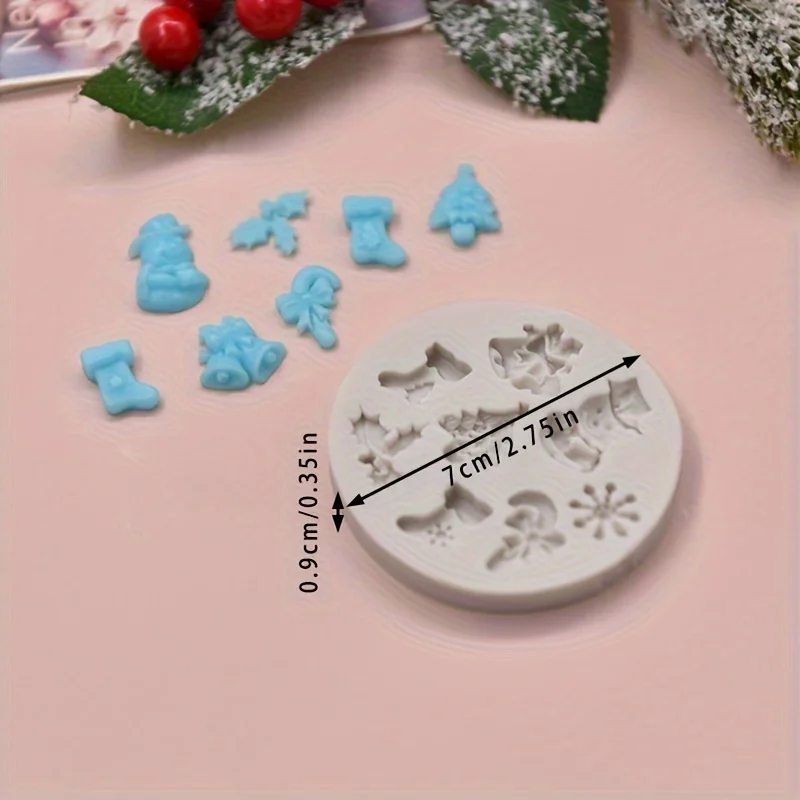 2pcs Festive Christmas Silicone Baking Mold with Bell, Tree, Snowman & Gift Designs - Ideal for DIY Cookies, Chocolates