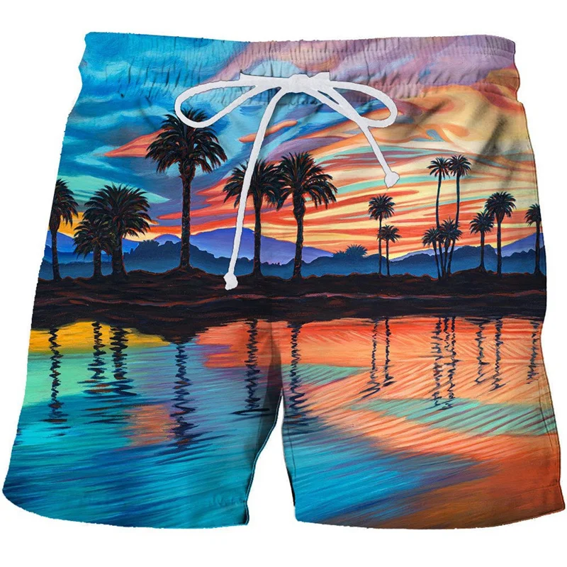 

Hawaiian 3d Print Palm Tree Beach Shorts Men Street Tropical Plants Short Pants Sports Surf Board Shorts Summer Cool Swim Trunks