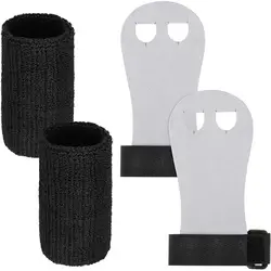 Youth Gymnastics Grips with Wristbands - Palm Protection and Support (Black - L)