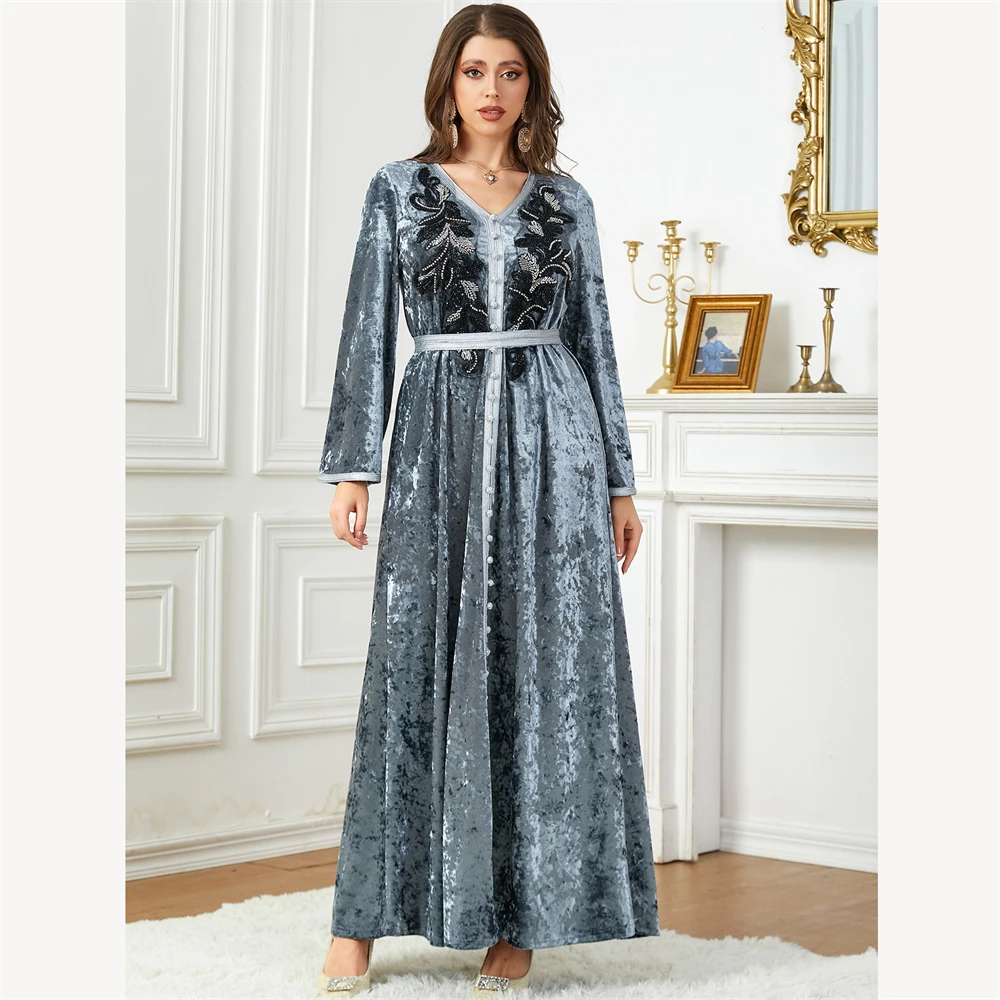 

Autumn Winter Velvet Abaya Fashion Women Muslim Long Maxi Dress Turkey Eid Ramadan Kaftan Party Dubai Arab Gown Morocco Jalabiya