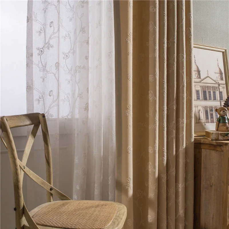 

Light Luxury Curtains for Living Dining Room Bedroom Enchanting Modern Simple Cotton Embroidery Curtain Fabrics Modern Elegant