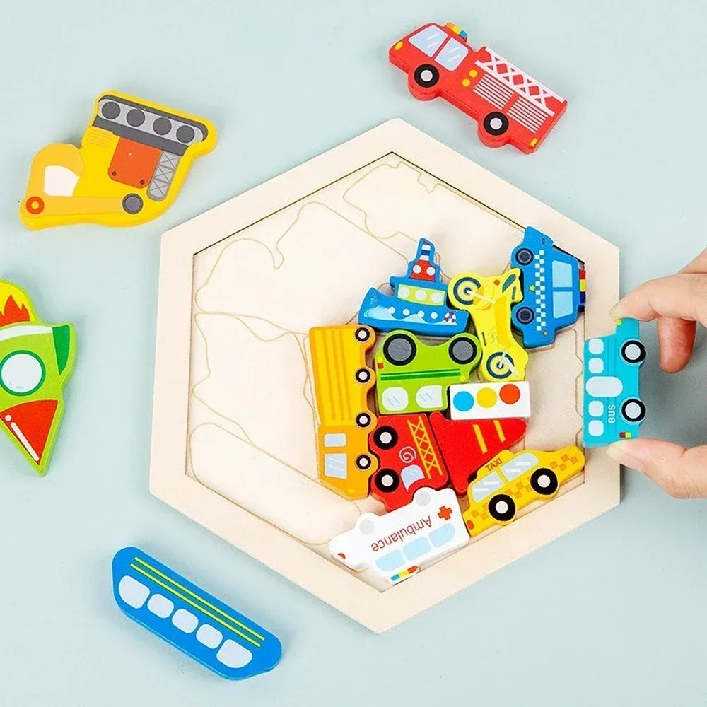 Baby Montessori Toy Wooden Puzzle Tangram Jigsaw Puzzle Game 3D Puzzle Preschool Early Learning Educational Toys for Children 4