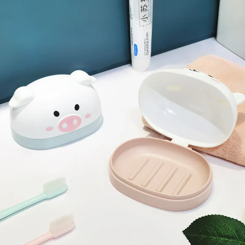 

1PCS Drainer Box Cute Kawaii Rabbit Panda Pig Cartoon Soap Holder Bathroom Soap Dish Box Home Shower Travel Container Soap Tray