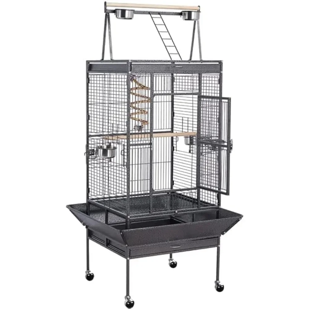 

69-inch Wrought Iron Rolling Large Parrot Bird Cage for African Grey Small Quaker Backpack Cages & Accessories Hummingbird Aves