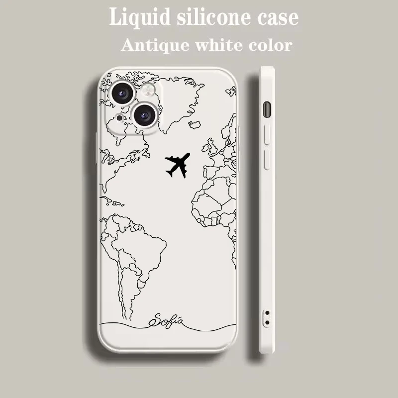 Beige Cartoon World Map Scenery Direction Phone Case