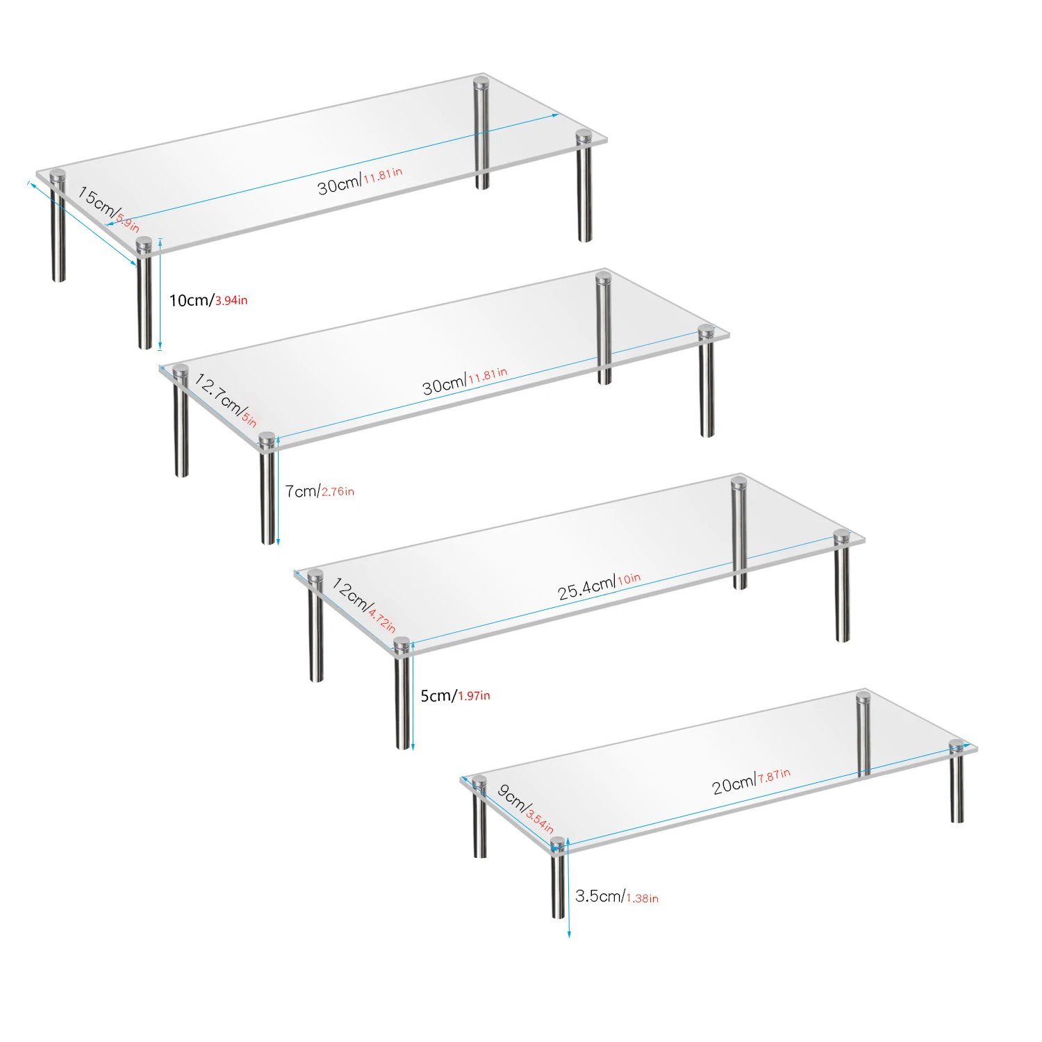 Acrylic Display Risers Stand Organizer, Clear Acrylic Shelf Riser Compatible With Perfume,Doll, Cake,Figure Display Decoration 2