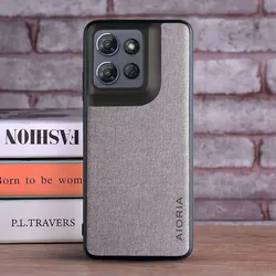 Leather Master Hard Textile Fashion Phone Cover for Moto G15 Power (Light Grey)