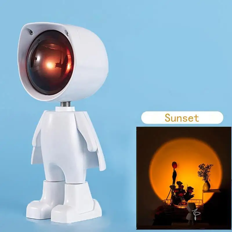 LED Seven Colors Light Sunset Light Astronaut Light Rainbow Projection Night Light 360Degree Rotation Rechargeable Ambient Light 3