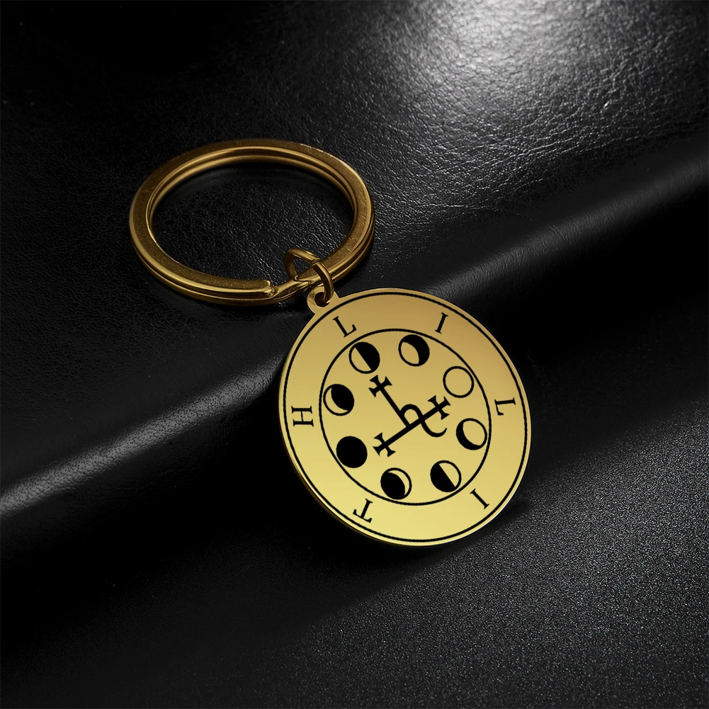 Dawapara Erzengel Siegel Talisman Schlüsselanhänger Metatron Hexerei Dreifachmond Pentagramm Anhänger Edelstahl Schmuck – Detail 8