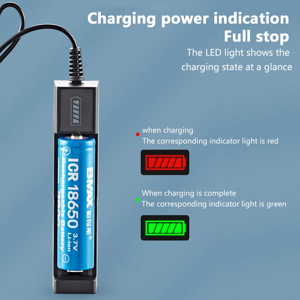 Chargeur de batterie au lithium aste, charge rapide USB, 1 emplacement, 16340, 14500, 18650, 26650, 3.7V