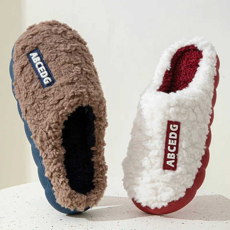 Thick Sole Home Indoor Outside Men And Women Couples Winter Household Warm Fluffy Slippers Fashion Plush Cotton Shoes Ladies 3