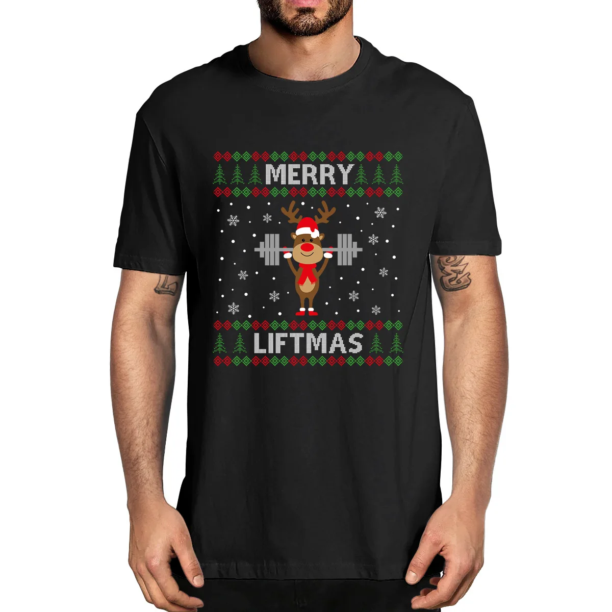 

Unisex 100% Cotton Merry Liftmas Rudolf Ugly Christmas Workout Reindeer Rudolph Christmas Men T-Shirt Gifts Casual Clothing Tee