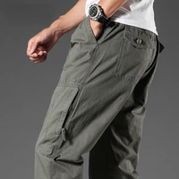 100% Pure Cotton Casual Pants for Men High Waist Loose Cargo Trousers Outdoor Multi-Pocket Straight Joggers Male Cargo Pants 1