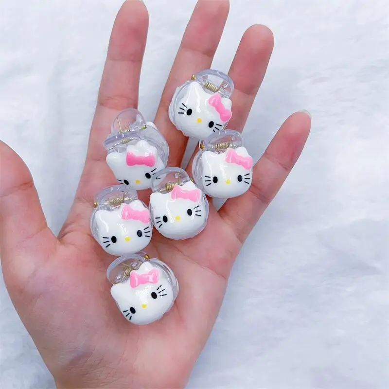 

1-6pcs Wholesale Kawaii Hello Kitty Anime Clip Fashion Children's Round Clip Girl Cute Bangs Small Round Clip Kid Surprise Gift