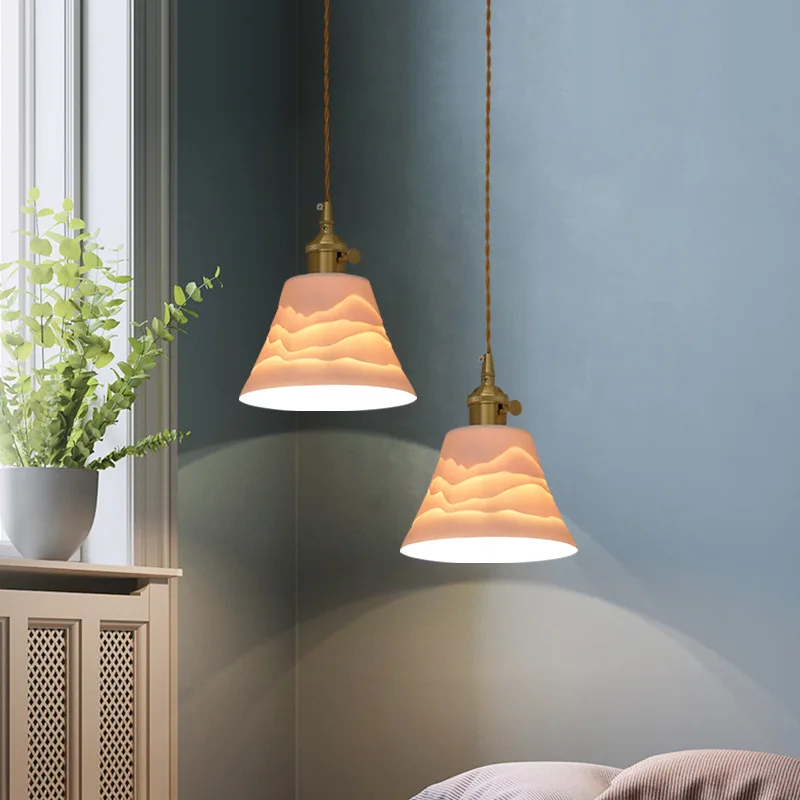 

Japanese Ceramic Small Pendant Lamp Creative Living Room Zen Mountain Shadow Lighting Bedroom Lamp Mirror Front Light Nordic LED