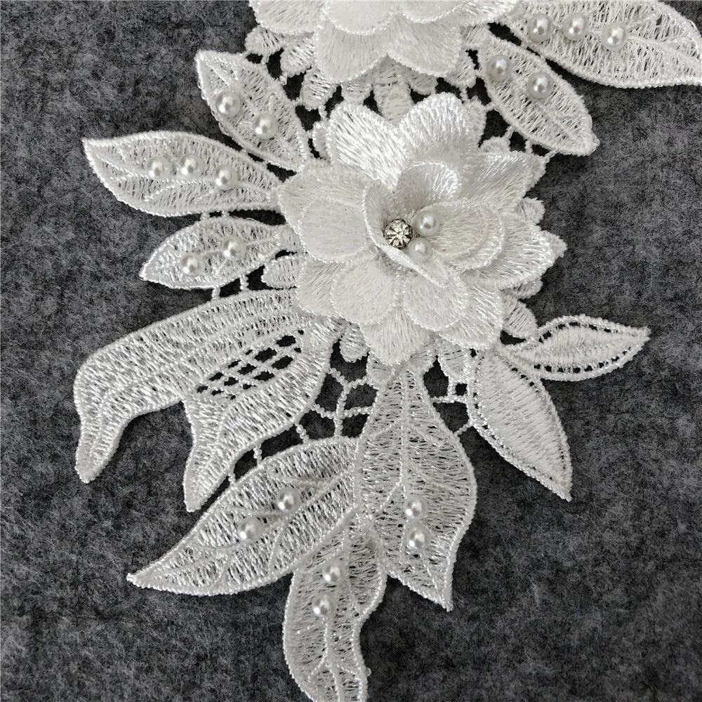 Lychee Life Lace Imitation Pearl Embroidery Cloth Sticker Fashion Embroidery Cloth Sticker Wedding Stitching Patch Decoration