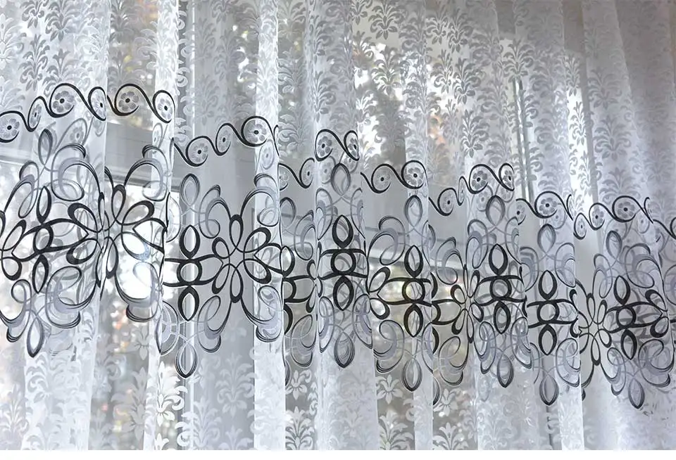 Description Picture 6 of itemModern Floral Sheer Curtains For Living Room Bedroom Printed Tulle Voile Curtain For Kitchen Window Treatment Drapes Blinds Door