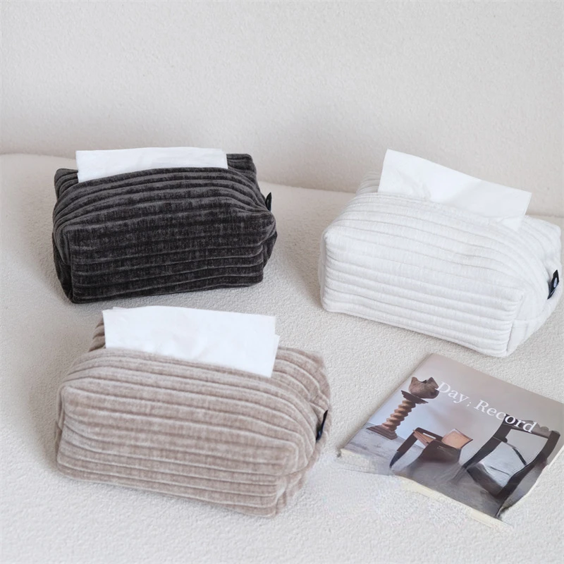 Drop Shipping Modern Simple Velvet Jacquard Tissue Box-like Home and Office Tissue Set Napkin Holder Caja De Pañuelos 2