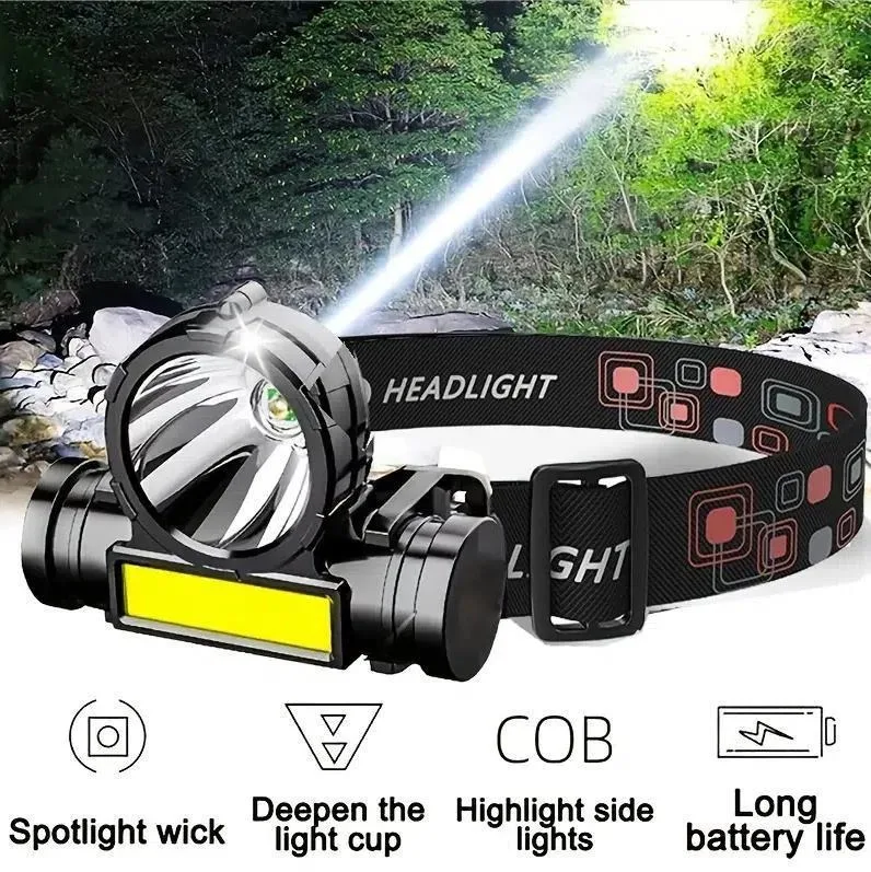 Super Bright LED Headlamp USB Rechargeable Waterproof Head Light for Outdoor Camping Fishing Hiking Running Cycling