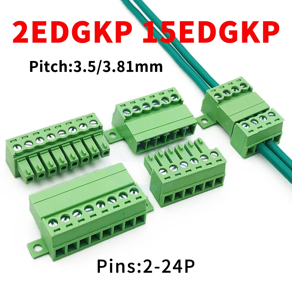 (5 Sätze) KF 2EDGRKC + 2EDGK 3,5mm 3,81mm lötfrei 15EDRKC 3,5 3,81 kleiner Abstand mit Montage-Grundplatte, festem Stoß-Plug-in